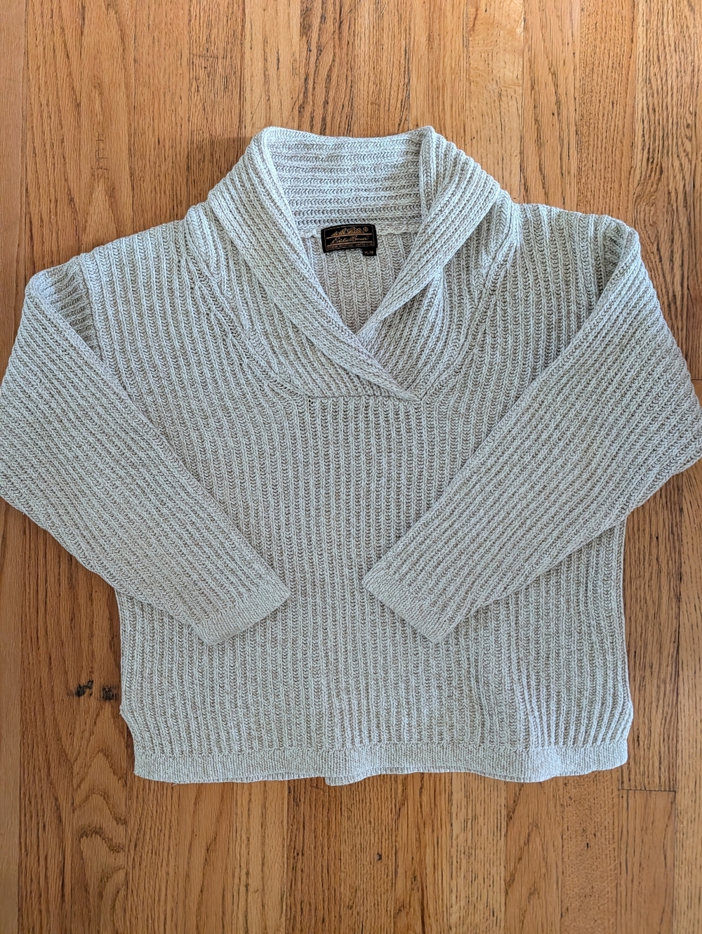 Eddie Bauer Light Gray Ribbed Shawl-Collar Sweater - Picture 2 of 7